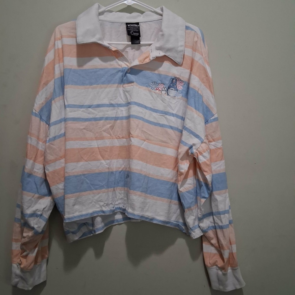 Her Universe Studio Ghibli Totoro Striped Cropped Rugby Shirt Pastel Size 3